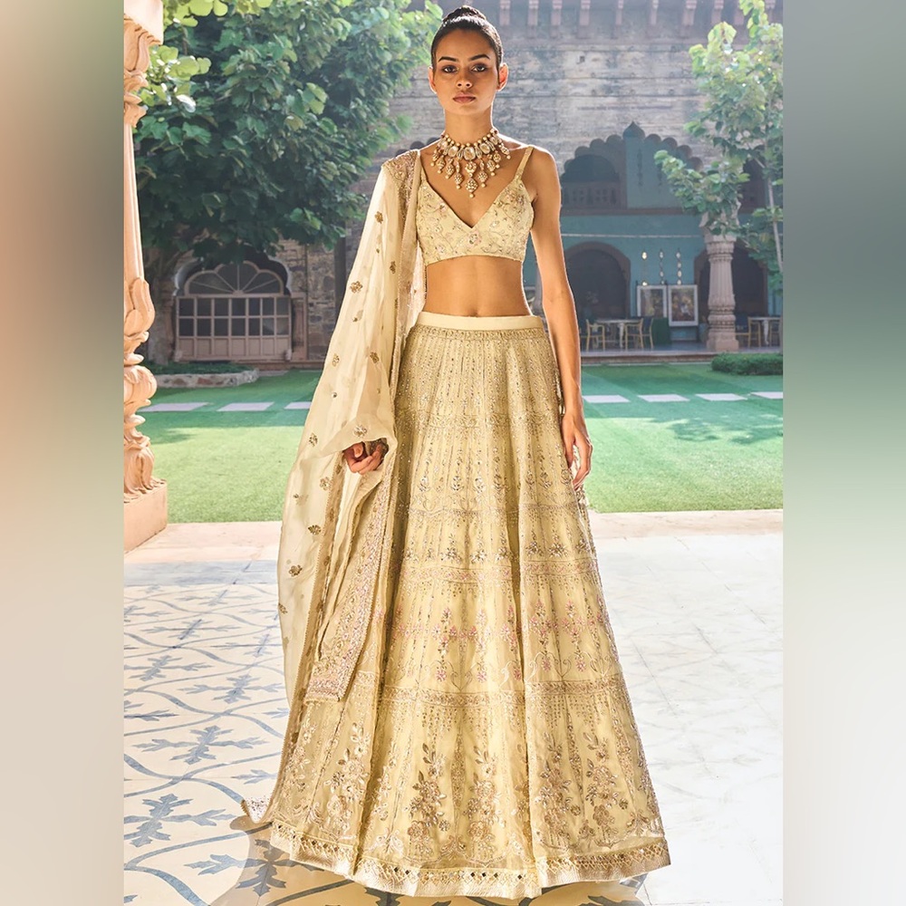 Lashkaraa Dusty Mint Organza Lehenga